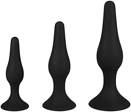 Eis Teardrop Silicone Anal Plug Set Of 3 - Silicone Butt Plug With Suction Cup, 3 Different Sizes, Narrow Tip, Conical Shape, Wide Base - Suitable For Anal Training (3.7 Inches - 5.7 Inches)