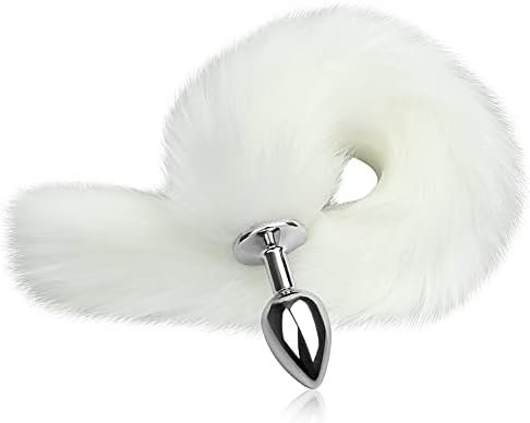 Anal Plug Trainer With Imitation Fluffy Fox Tail, T-Explorer Alloy Anus Stopper Furry Long Fox Tail Butt Plug Anal Plug Animal Tail Role Play Sex Toys Flirting Tools For Men Women Couples White (S) - Image 3