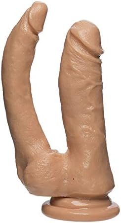 Doc Johnson The D - Double Dippin' D - Firmskyn - Double Penetration Dildo - Strong Suction Cup Base - O-Ring Harness Compatible Dildo, Chocolate