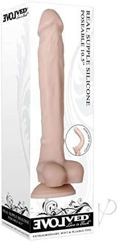 Evolved Love Is Back - Real Supple Silicone - Life-Like Feel - Super-Squishy Poseable 10.5 Inch Realistic Veins, Textures And Balls - With Suction-Cup Dildo - Light/Beige