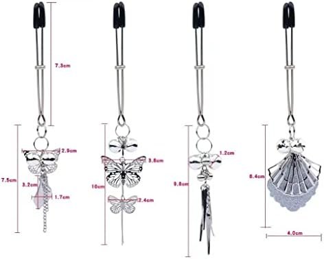 Silver Butterfly Pendant Bell Nipple Clamps, Adjustable Breast Nipple Clamps, Papilla Straighteners Corrector Nipple Shield Nipple Clamps Adjustable Breast Clamps (E) - Image 2