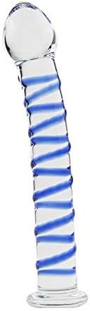 Crystal Glass Pleasure Wand Dildo Penis With Blue Raised Spiral Texture Mushroom Tip Anal Butt Plug Sex Factory
