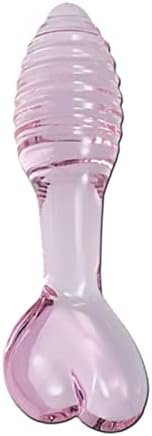 Glass Anal Plug Butt Plug With Arrow Shape Based,Tapered Prostate Massager Sex Toy With Long Stem & Stripe Decoration Glass Dildo Crystal Penis Anal Butt Plug Anal Trainer For Men Women(Pink)