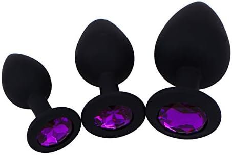 Anal Sex Trainer 3Pcs Silicone Jeweled Butt Plugs, Eastern Delights Anal Sex Toys Kit For Starter Beginner Men Women Couples, Black