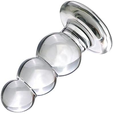 Glass Penis Pleasure Wand Anal Plug, Beads Transparent Crystal Butt Plug With Flared Base Adult Sex Toy