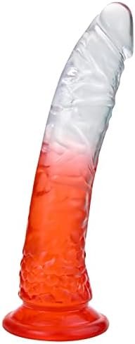 Realistic Dildo Penis With Strong Suction Cup Translucent Half Red Tpe Dildo With Vivid Glans For Female Masturbating