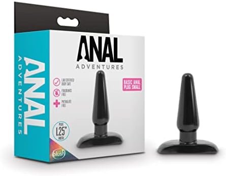 Blush Anal Adventures Basic Butt Plug - 4 1/4 Inch Small Easy To Insert Smooth Latex Free Pleasure Beginner Training Adult Toy - Comfortable Anchor Base - Sex Toys For Women Men Couples - Black