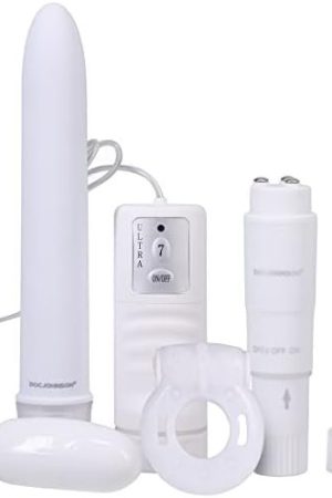 Doc Johnson White Nights - Pleasure Kit - 7 Inch Vibe, Bullet Vibe, Pocket Rocket, Vibrating C-Ring - White