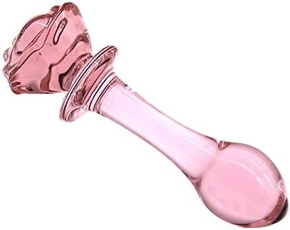 Pink Rose Glass Dildo For Women, Crystal Masturbator Adult Products G-Spot Pleasure Anal Butt Plug For Men Or Couple๏ผRipple๏ผ
