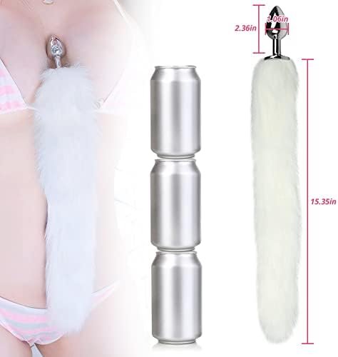 Anal Plug Trainer With Imitation Fluffy Fox Tail, T-Explorer Alloy Anus Stopper Furry Long Fox Tail Butt Plug Anal Plug Animal Tail Role Play Sex Toys Flirting Tools For Men Women Couples White (S) - Image 2