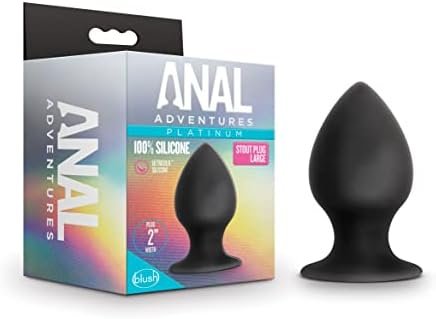 Blush Anal Adventures Platinum Ultrasilk Silicone Stout Butt Plug - 3 1/4 Inch Large Easy To Clean Smooth Satin Finish Adult Toy - Suction Cup Base - Sex Toys For Women Men Couples - Black