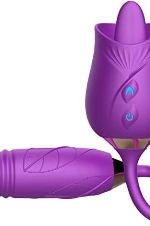 Rose Sex Toy For Womens Sex- 3 In 1 Clitoral Stimulator Tongue Licking Thrusting Vibrator With 10 Modes, Rose Adult Sex Toys Games, Rose Sex Stimulator For Women๏ผPurple๏ผ