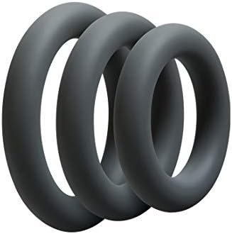 Doc Johnson Optimale - Thin 3 C-Ring Set - Stretchy Silicone - Black