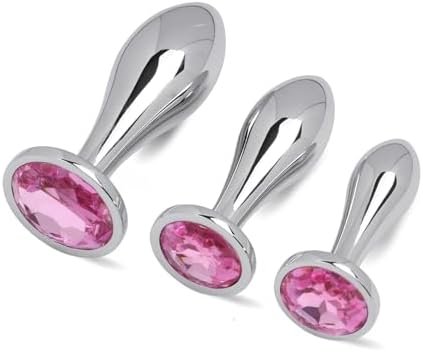 Sex Toys Anal Butt Plug, 3Pcs Adlut Toys Safety Metal Butt Plug Sexy Toy With Crystal Diamond Anal Sex Toy For Men Adult Sex Toys & Games (Pink)