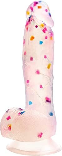 Nirobi, Realistic Premium Silicone Suction Dildo 7+ Inch, Confetti/Glitter, Sticks To Walls, Mirrors, Glass, Tiles