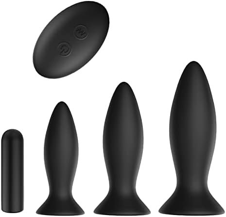 Anal Sex Toy Vibrator,3Pcs Vibrating Anal Butt Plug Training Kit, Remote Control 9 Vibration Modes Adult Anal Sex Toys Vibrators With Suction Cup Base For Male, Female And Beginner Black