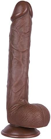 Realistic Long Dildos Feels Like Skin - 11.2 Inch Soft Huge Dildo With Suction Cup For Hands-Free Play - Lifelike Big Penis Adult Sex Toy With Ball For Male Or Female (Brown)