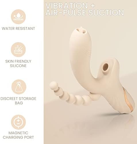 Dual Penetration Vibrator With Clitoris G Spot Stimulator And Anal Beads, Anal Sex Toy For Women Or Couples (Wabi-Sabi Beige) 1.0 Count - Image 3