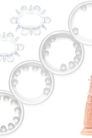 Difflue 6Pcs Silicone Cock/Penis Rings Set,With 3D Beads,Ultra Soft Elastic Penile Ring Adult Sex Toys Suitable For Men Or Couples