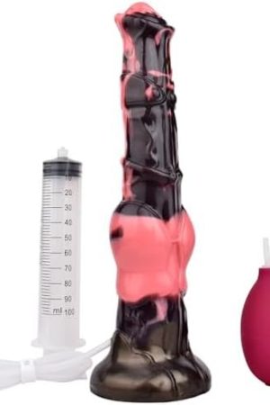 12 In Squirting Horse Dildo,Knotted Animal Huge Ejaculating Dildos Realistic Textured Pink Black Shaft With Strong Hands-Free Suction Cups Adult Sex Toys Waterproof Large Anal Plugs For Female Couples