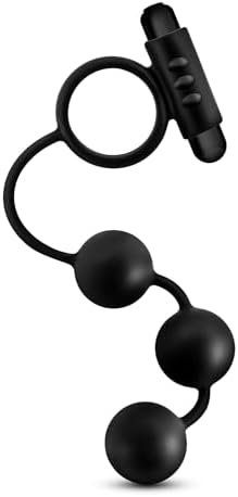 Blush Anal Adventures Platinum - Silicone Anal Beads With Vibrating C-Ring, Sex Toys For Men, Black