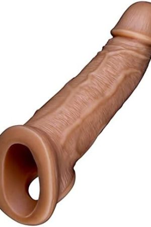Silicone Penis Sleeve Extender Cock Ring With Anti-Slip Double Hole Design Delay Ejaculation Sex Toys With Vivid Glans And Veins For Men