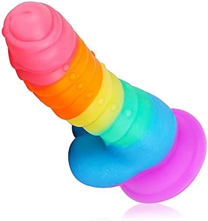 Realistic Dildo Rainbow Color Penis With Suction Cup Liquid Silicone Prostate Massage G-Spot Vaginal Stimulator Anal Sex Toy For Male Female Masturbation Romi