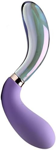 Prisms Vibra-Glass 10X Bleu Dual Ended Artisan Glass & Premium Silicone G-Spot Vibrator With Bonus Velvet Storage Pouch For Women Men & Couples. Adult Vibration Toy For Clitoral Stimulation. Blue.