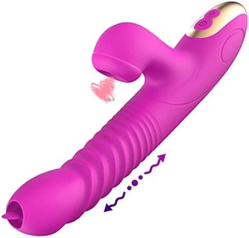Thrusting Clitoral Rabbit Vibrator For Women G-Spot&Clitoris Double Tongue Licking Rotating Dildo With Powerful 20 Vibration And 3 Scales, Bunny Heating Adult Sex Toys For Couples,Solo Play Waterproof