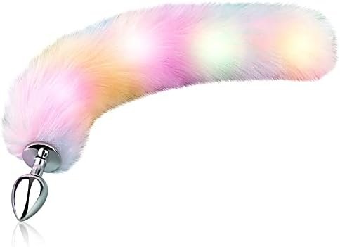 Fst Sexy Fox Tail Anal Plug Sex Foreplay Glowing Adult Toys Fashion Role-Playing Alloy Anus Stopper Furry Pink Faux Fox Tail Couples Lover Flirting Libido Stimulation Toys (M)