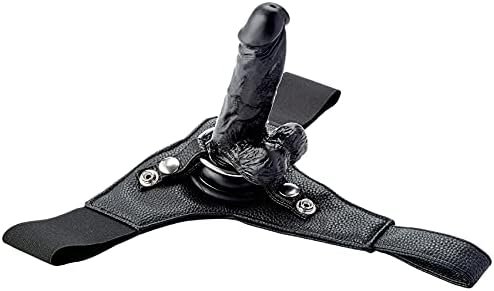 Shots America Ouch! Realistic Rubber Strap-On With Elastic Straps, Black, 8 Inch