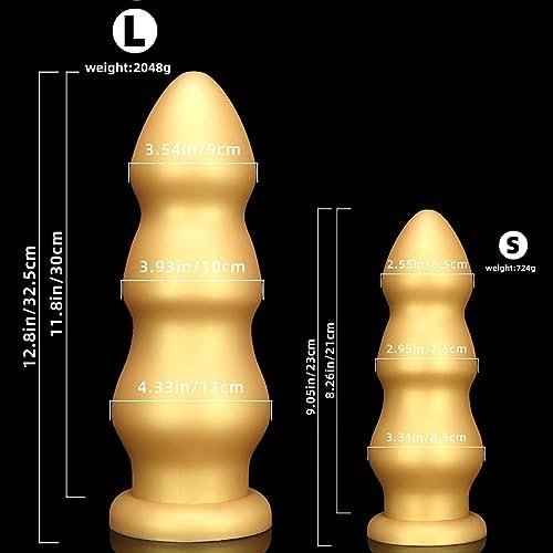 Gienocy Gold Silicone Xxl Huge Dildo Analdildo With Thick Anal Beads Butt Plug Dildos Vaginal Prostate Massage Stimulation Sex Toys With Strong Suction Cup For Female Male Gay Advanced Player (L) - Image 2