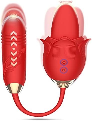 Rose Sex Toy With Longer Tongue, Rose Vibrator With 10 Licking & Thrusting, Rose Sex Stimulator For Women, Thrusting G Spot Vibrator, Separable Rose Clitorial Dildo, Adult Women Sex Toys For Female
