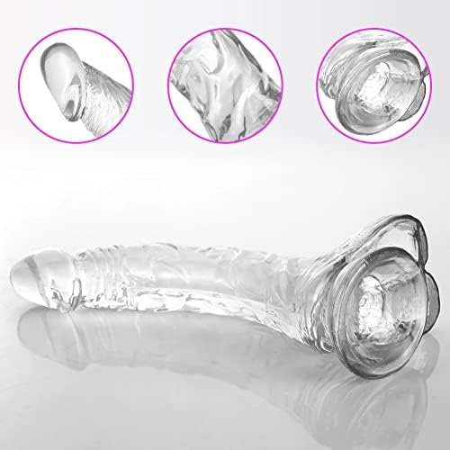 Realistic Dildos Penis With Suction Cup Base For Hands-Free Play, Body-Safe Material Lifelike Penis Flexible Cock With Curved Shaft Balls For Vaginal G-Spot Anal Play (Transparent) - Image 3