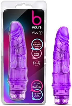 Blush B Yours Vibe 3 - Feels Real Realistic 7.75 Inch Vibrating Dildo - 1.75 In Width - Ipx7 Waterproof - Soft Flexishaft Bendable Multi Speed Vibrator - Sex Toy For Women Couples - Clear Purple