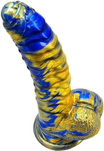 Realistic Dildo 8.66 Inch G-Spot Ribbed Cock Penis With Strong Suction Cup Silicone Prostate Massager Sex Toys For Vaginal Anal Masturbation, Blue & Golden, Tjijp