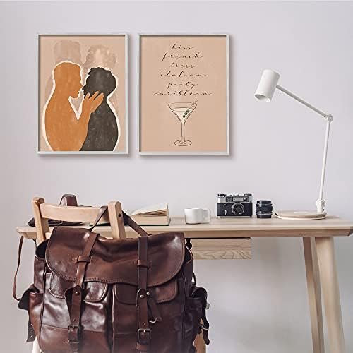 Stupell Industries Kiss French Party Caribbean Phrase Male Couple Embrace, Designed By Birch&Ink Gray Framed Wall Art, 2Pc, Each 16 X 20, Brown - Image 2