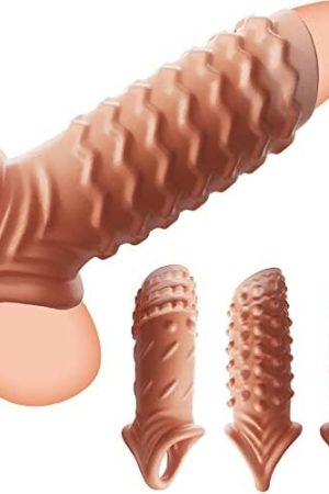 3 Pcs Thicken Penis Enlargement Sleeves, Reusable Cock Ring, Delay Ejaculation Penis Enlarger Stronger Erection Enhancement Silicone Sex Toys Soft Realistic Penis Ring For Men Male Adult