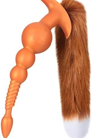 Anal Beads With Removable Foxtail Extra Long Fox Tail Anal Butt Plug Sex Toy Liquid Silicone Anal Plugs Anal Stimulator For Men Women Couples Cosplay Anal Trainer Erotic Sm Sex Games (S)