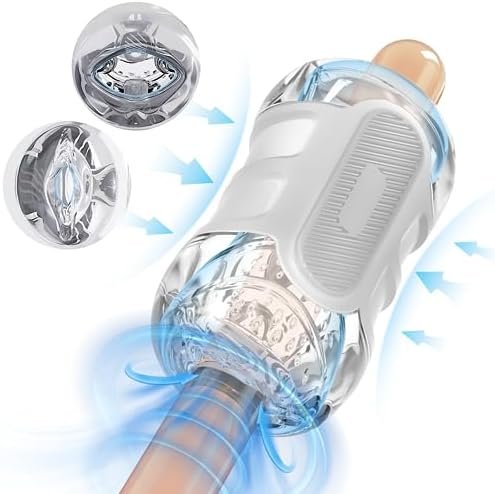 Male Masturbator Adult Sex Toys - Pocket Pussy Stroker For Men With Realistic Textured Vagina And Lips, Open-Ended Dual Channel Penis Sleeve Manual Oral Sex Doll With Handhold For Him Couples
