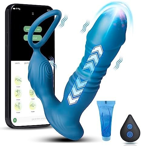Anal Vibrator Prostate Massager Thrusting Vibrating 9 Modes With Cock Ring Male Sex Toys App & Remote Control Anal Plug
