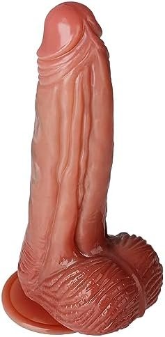 8 Inch Realistic Dildo Sex Toy,Dovelo Silicone Anal Dildo Body-Safe Material With Strong Suction Cup For Hands-Free Play,Flexible Curved Shaft And Balls For Vaginal G-Spot And Balls Throat Trainer