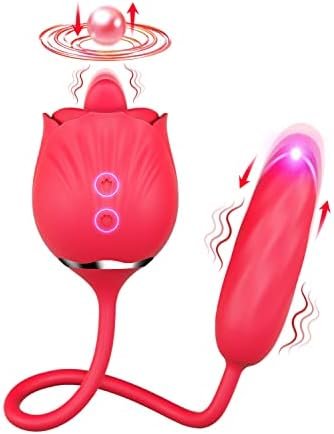 Rose Sex Stimulator For Women,4 In1 Sex Toys,Vibrator Dildo With 9 Tapping & 9 Thrusting,Tongue Licking Anal Adult Women Sex Toy For Clit Nipple Licker G Spot Stimulation For Women Couples