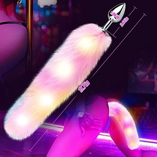 Fst Sexy Fox Tail Anal Plug Sex Foreplay Glowing Adult Toys Fashion Role-Playing Alloy Anus Stopper Furry Pink Faux Fox Tail Couples Lover Flirting Libido Stimulation Toys (M) - Image 2