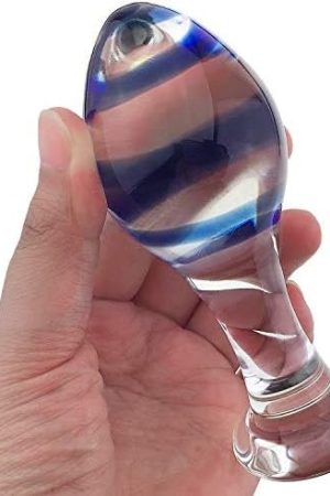 Cchw Glass Pleasure Wand Crystal Ball Anal Plug Anal Butt Personal Massager Blue Stripe Glass Stimulation Butt Plug Toys