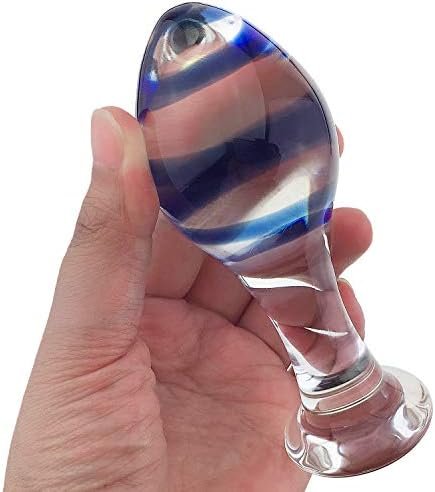Cchw Glass Pleasure Wand Crystal Ball Anal Plug Anal Butt Personal Massager Blue Stripe Glass Stimulation Butt Plug Toys