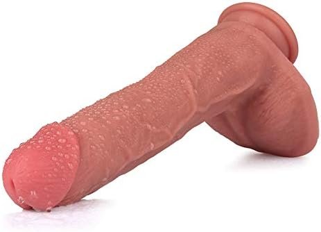 Sxovo Liquid Silicone G-Spot Stimulator, 9.8 Inch Double Layered Fake Penis With Strong Suction Cup For Hands-Free Play, Huge Realistic Dildo Anal Sex Toys For Women