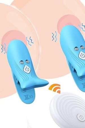 Jesakmie 10-Mode Nipple Clamp Vibrators Breast Clips Electric Nipple Stimulator With Remote Control Adult Toys For Women (Blue)