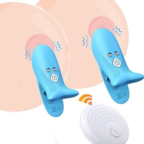 Jesakmie 10-Mode Nipple Clamp Vibrators Breast Clips Electric Nipple Stimulator With Remote Control Adult Toys For Women (Blue)