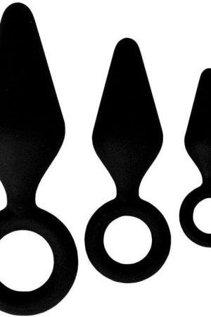 Set Of 3 Anal Plugs Silicone Hypoallergenic Butt Sex Toy (Black)
